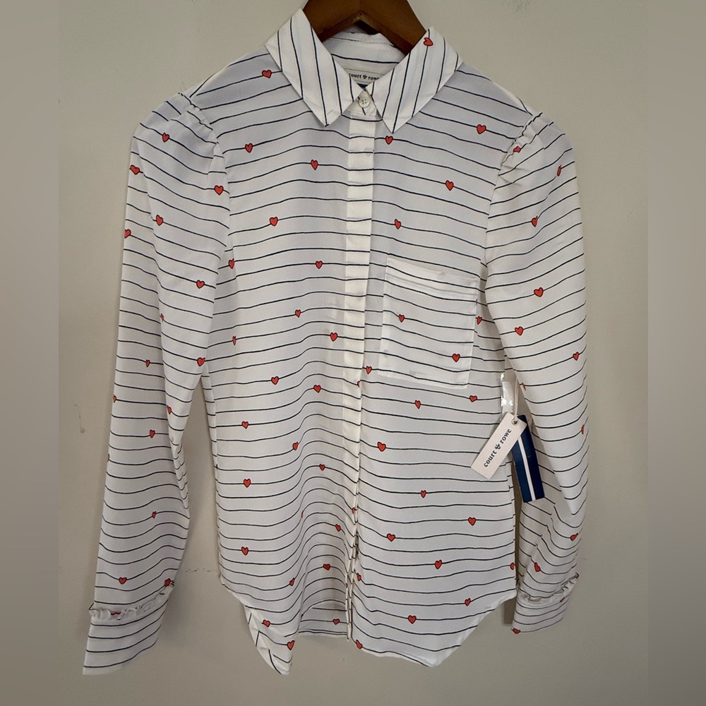Court & Rowe heart striped ruffled button up top SZ XXS - Picture 1 of 12